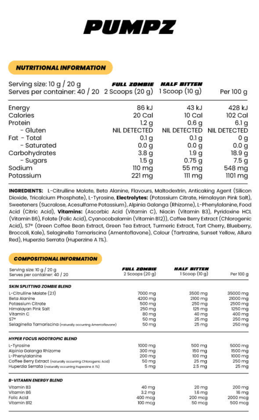 Zombie Labs Pumpz Non-Stim Pre-Workout