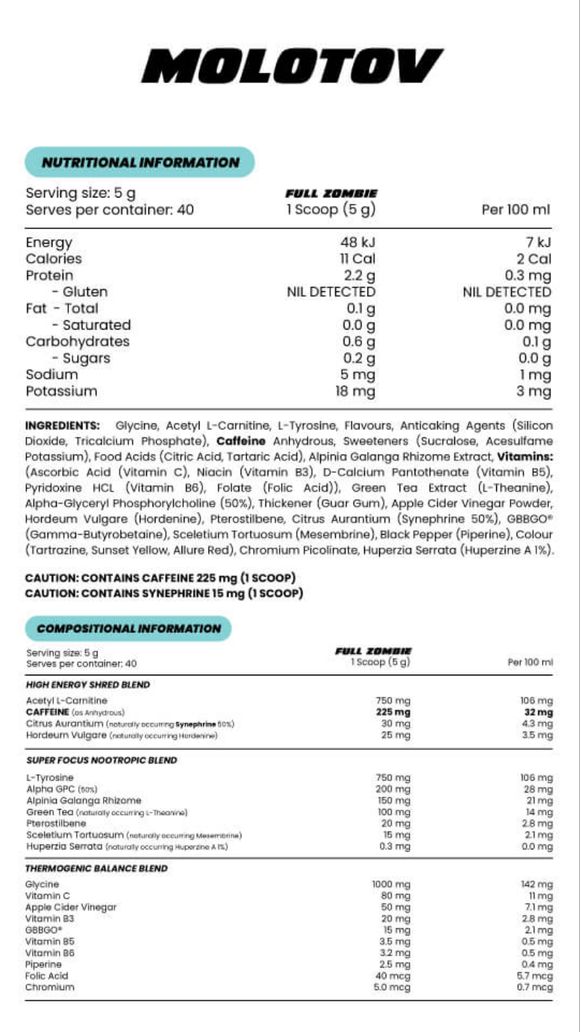 Zombie Labs Molotov Thermogenic Energy Formula