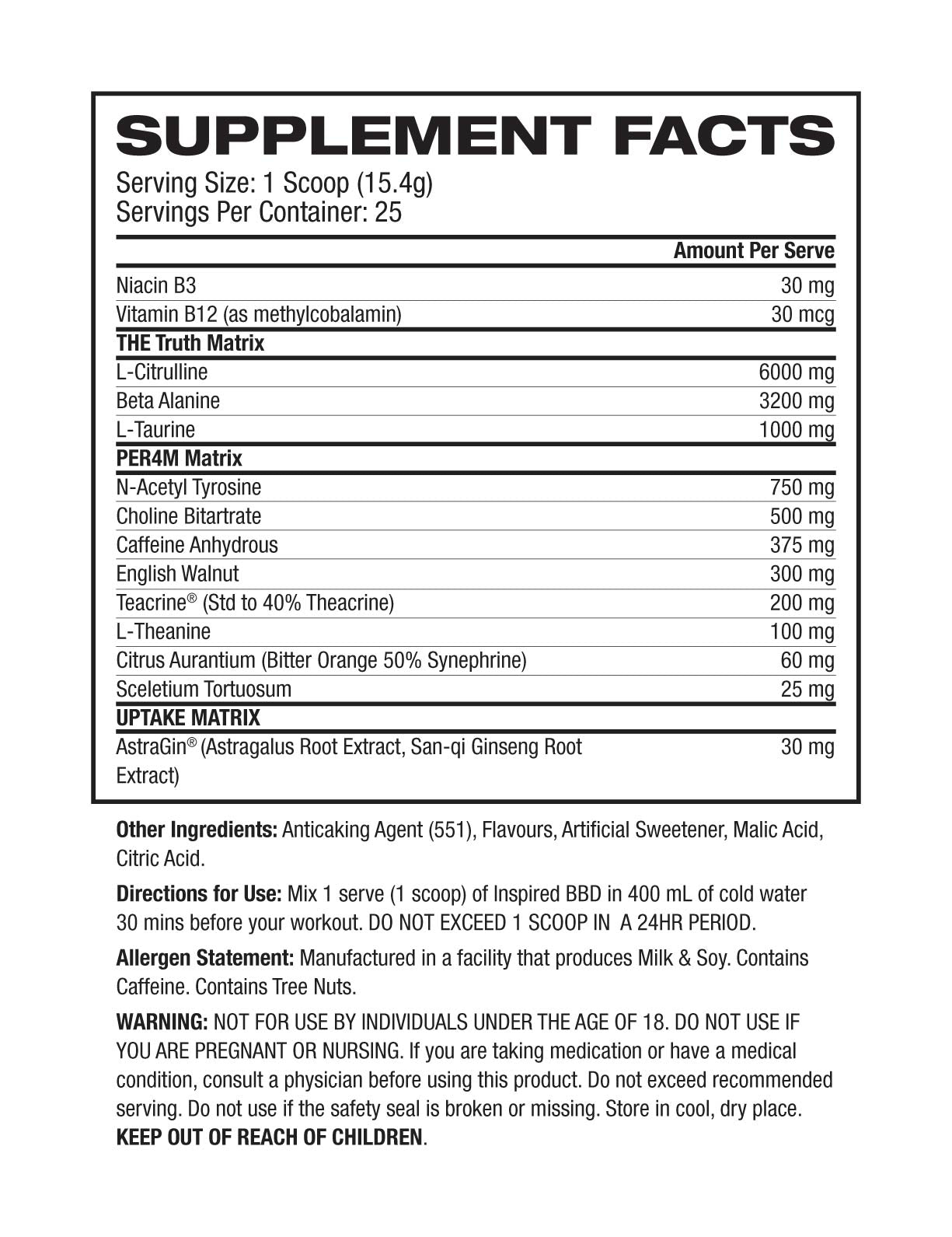 Inspired Nutraceuticals Big Black BBD Dvst8 Pre-Workout High Stimulant